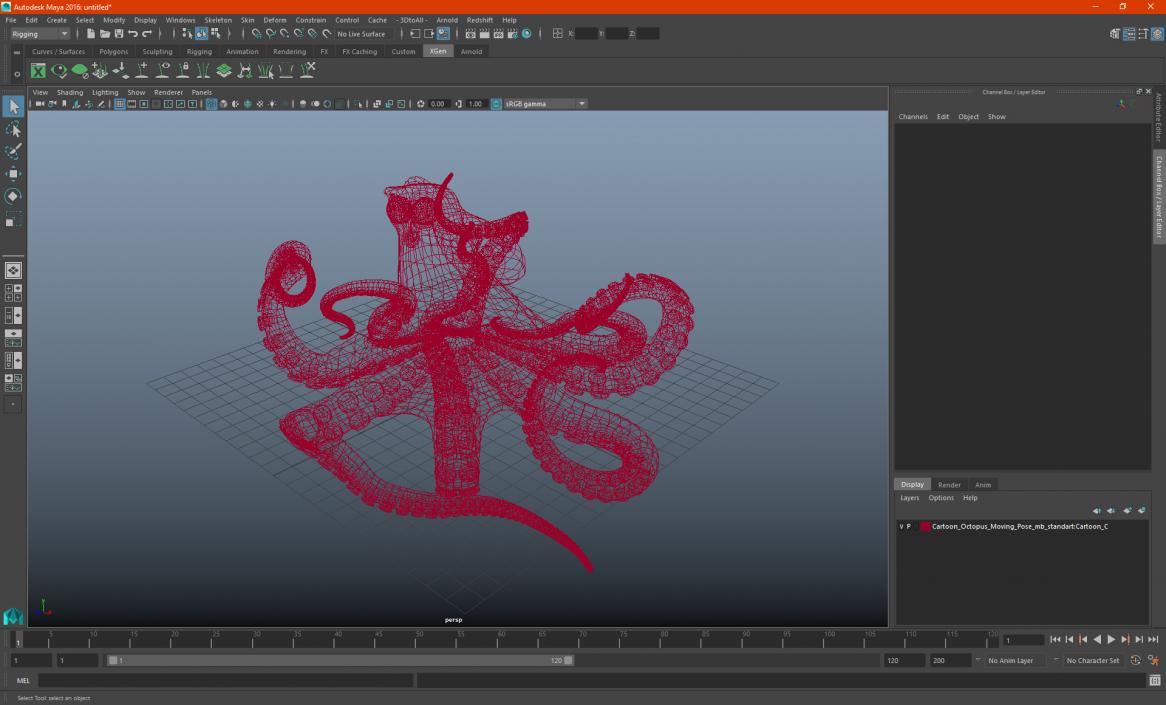 Cartoon Octopus Moving Pose 3D