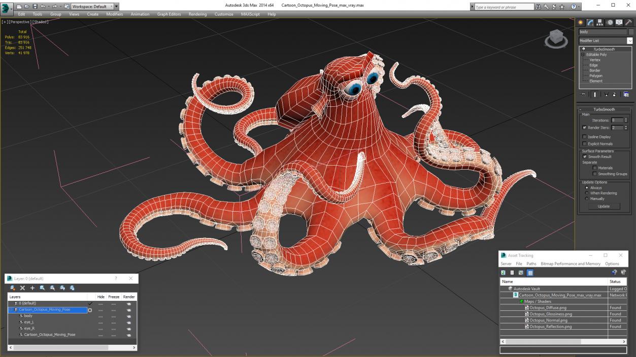 Cartoon Octopus Moving Pose 3D