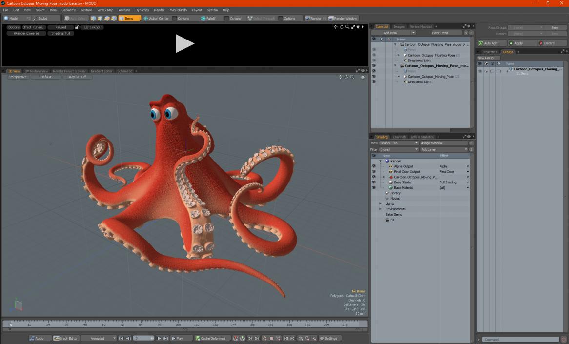 Cartoon Octopus Moving Pose 3D