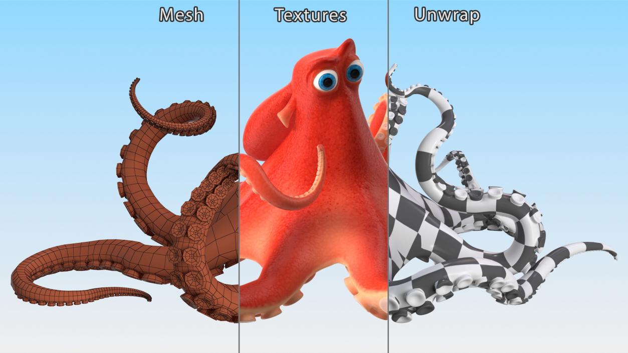 Cartoon Octopus Moving Pose 3D