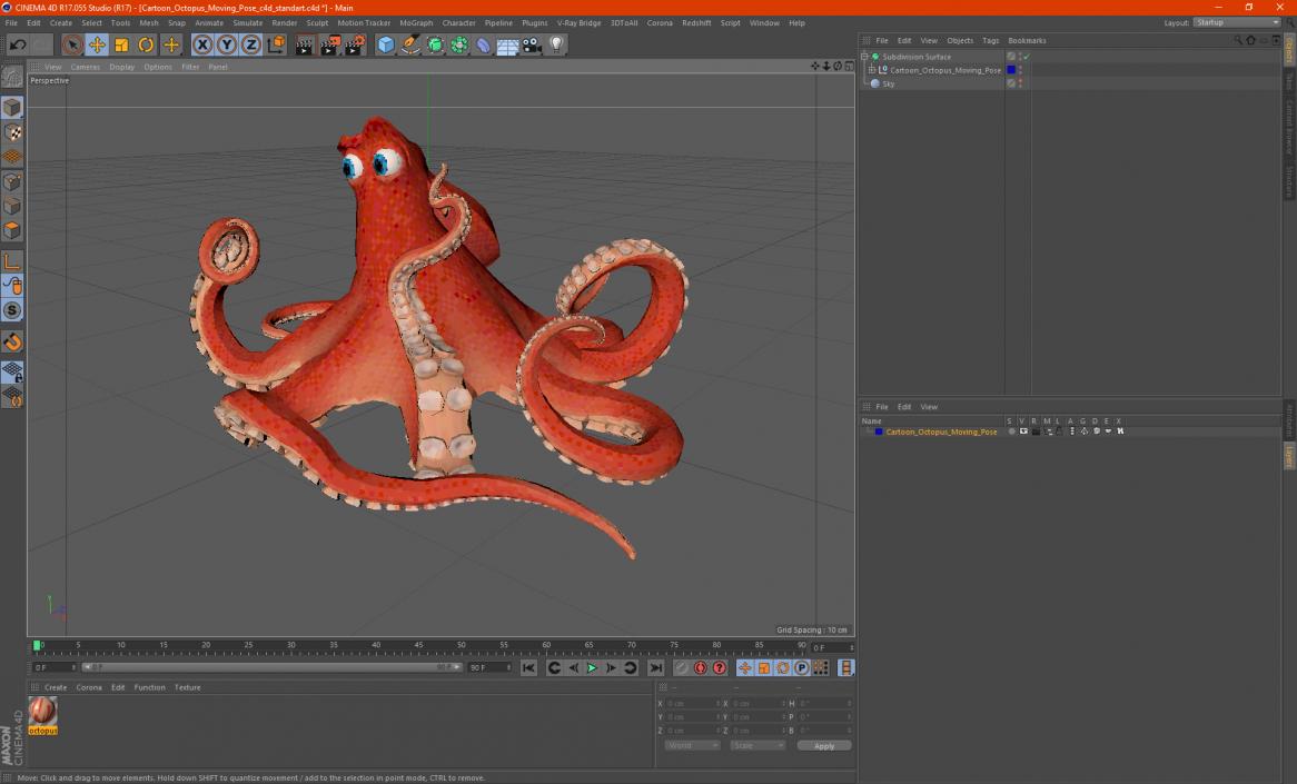 Cartoon Octopus Moving Pose 3D