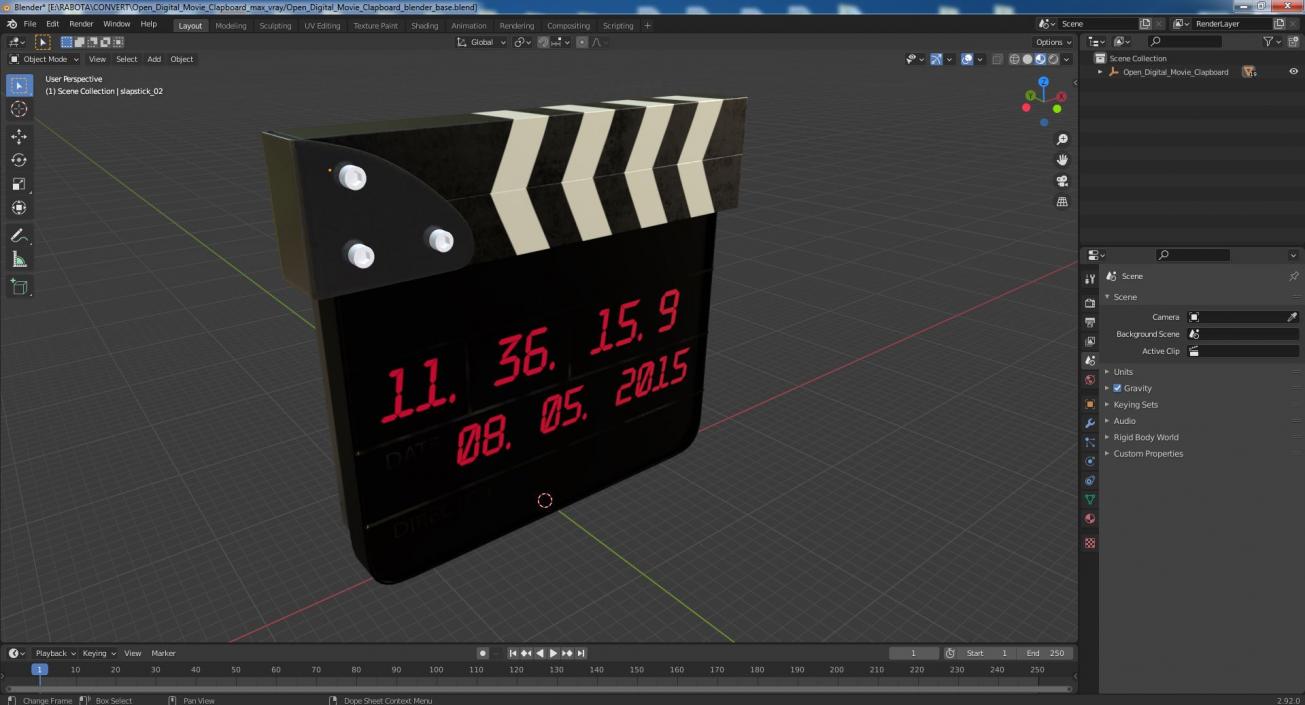 3D Open Digital Movie Clapboard model