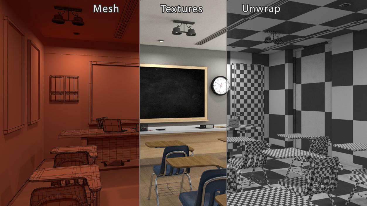 Classroom Interior with Furniture Light 3D model