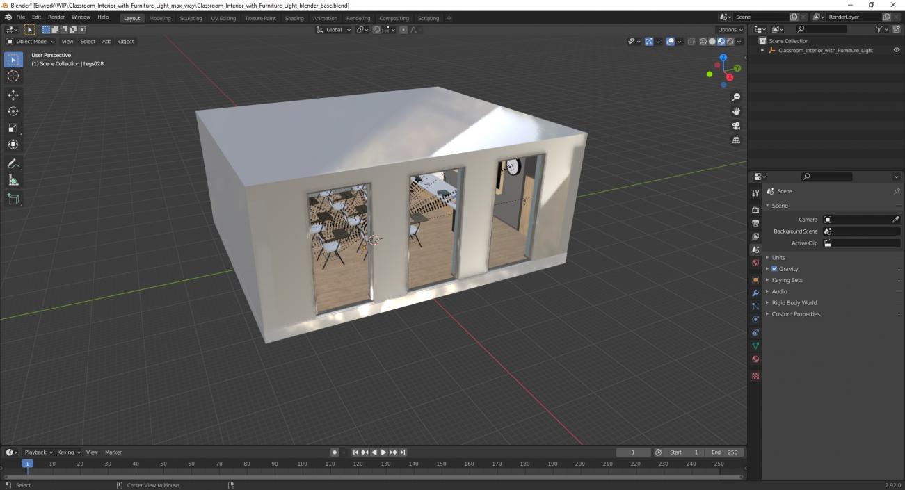 Classroom Interior with Furniture Light 3D model