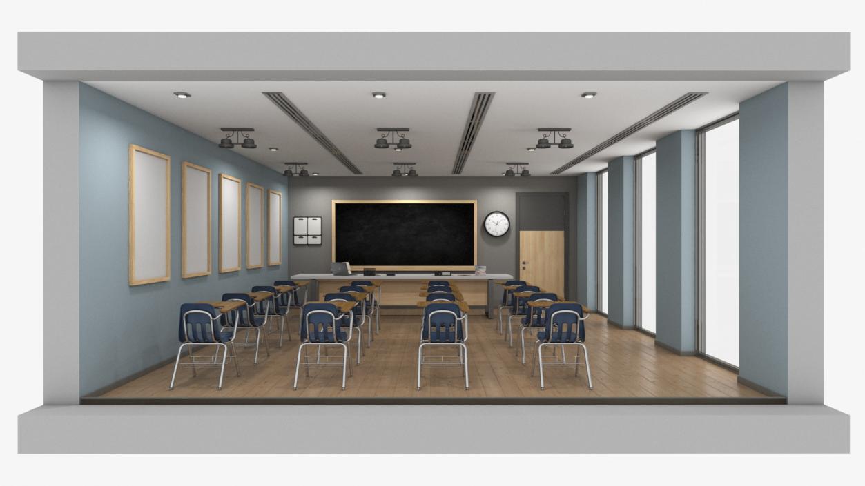 Classroom Interior with Furniture Light 3D model