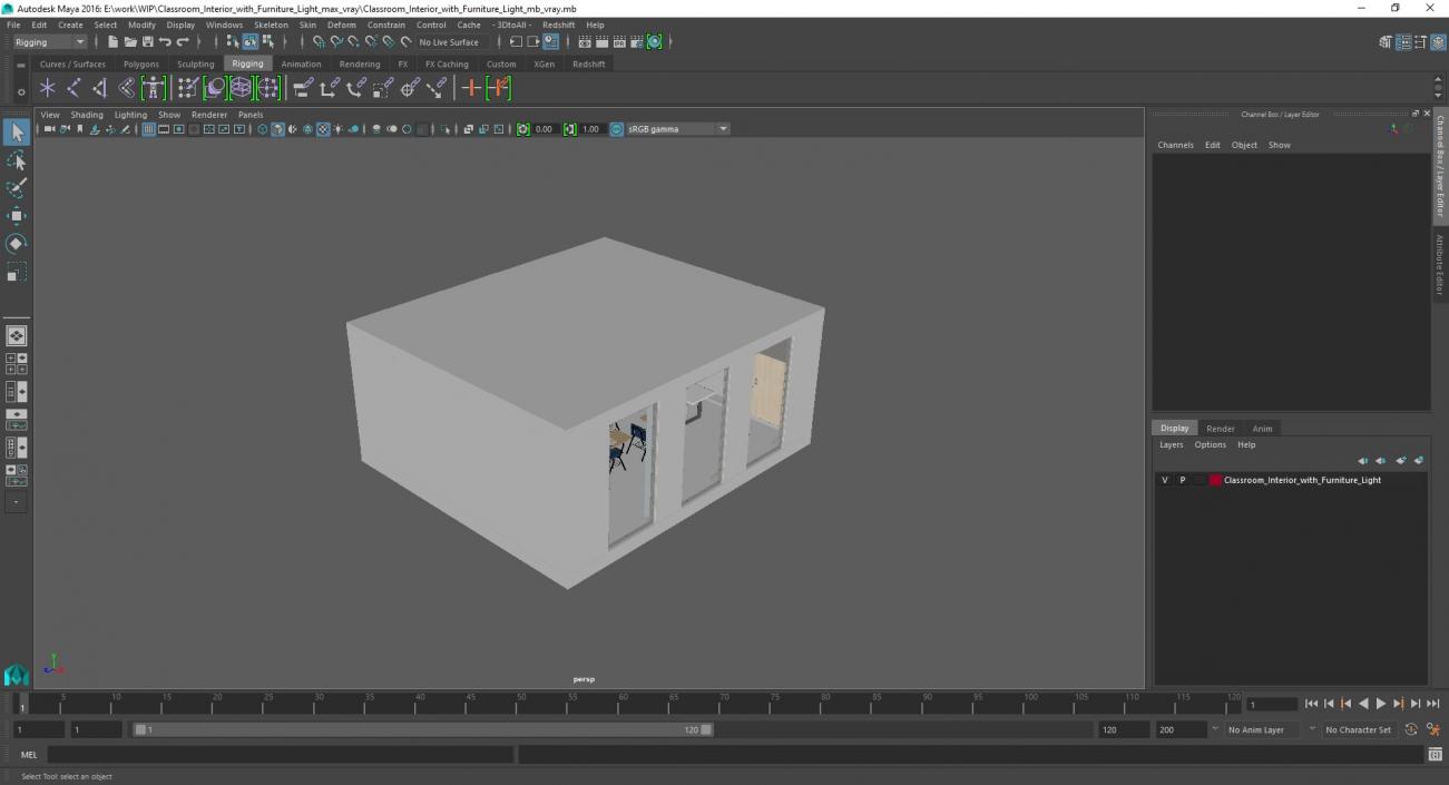 Classroom Interior with Furniture Light 3D model