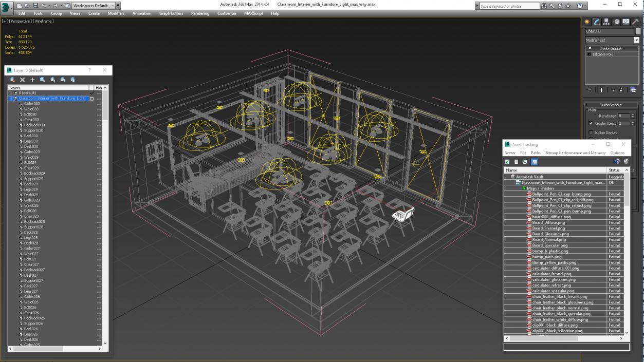 Classroom Interior with Furniture Light 3D model