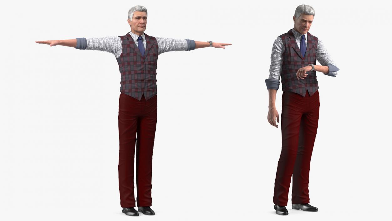 3D model Elderly Man Casual Wear Rigged