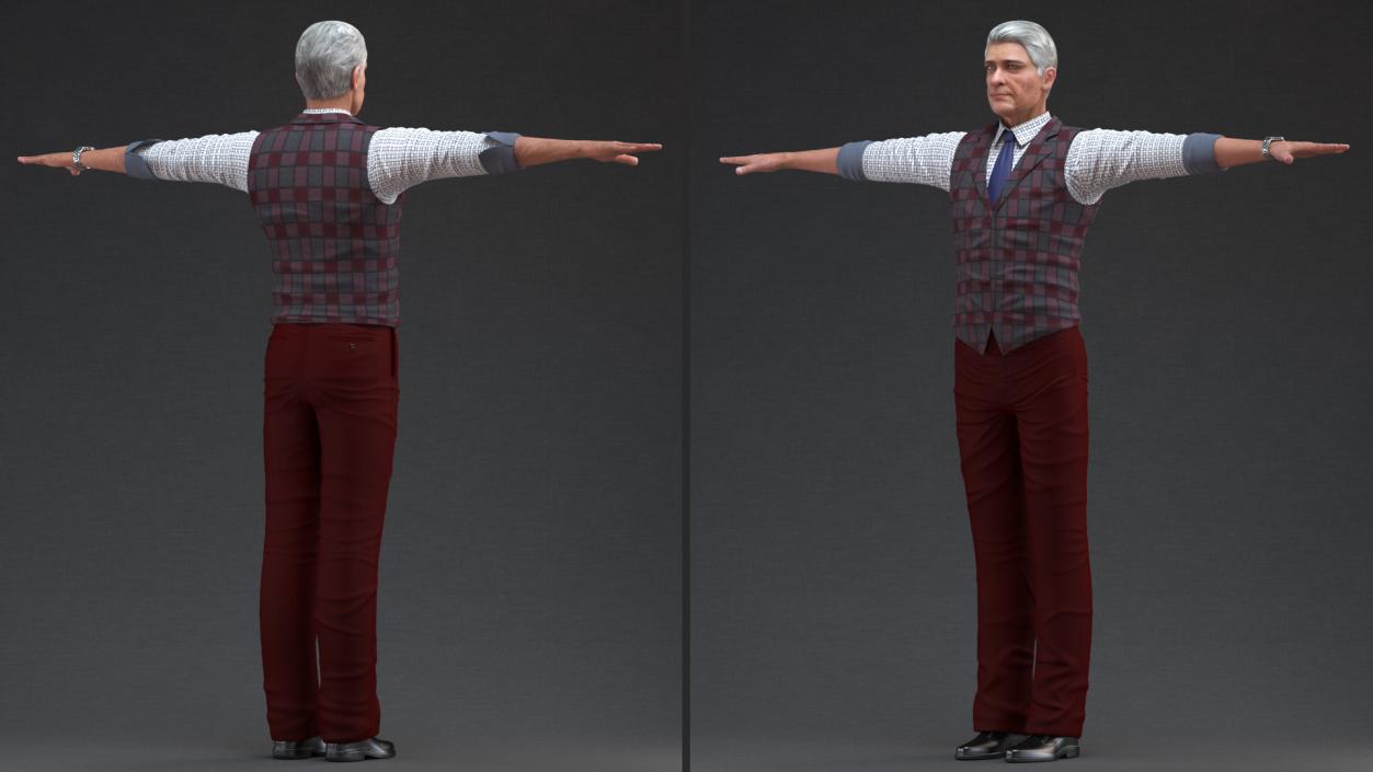 3D model Elderly Man Casual Wear Rigged