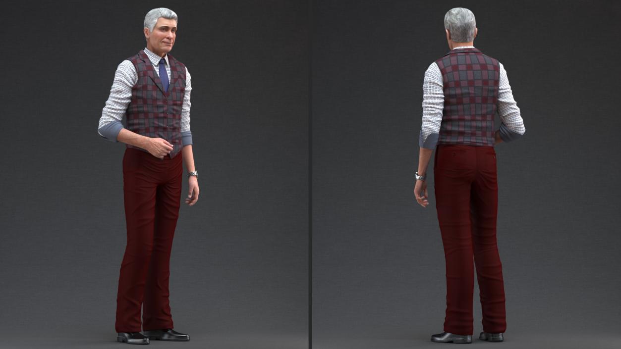 3D model Elderly Man Casual Wear Rigged