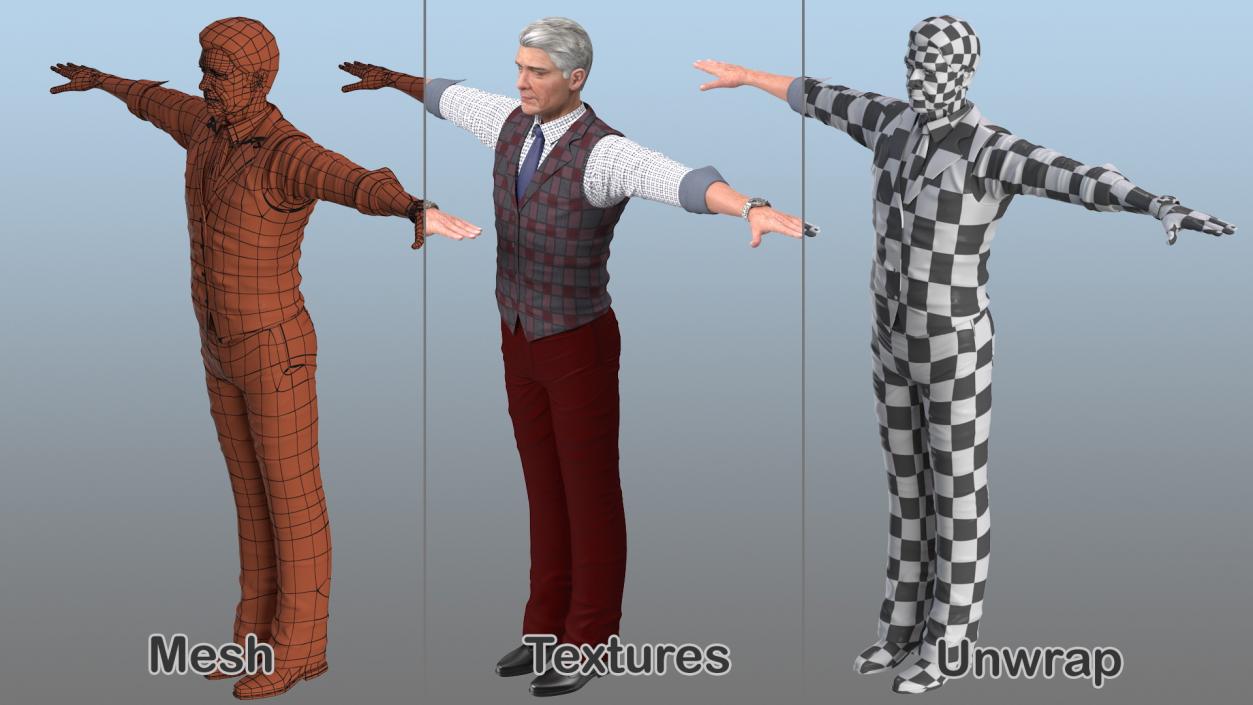 3D model Elderly Man Casual Wear Rigged