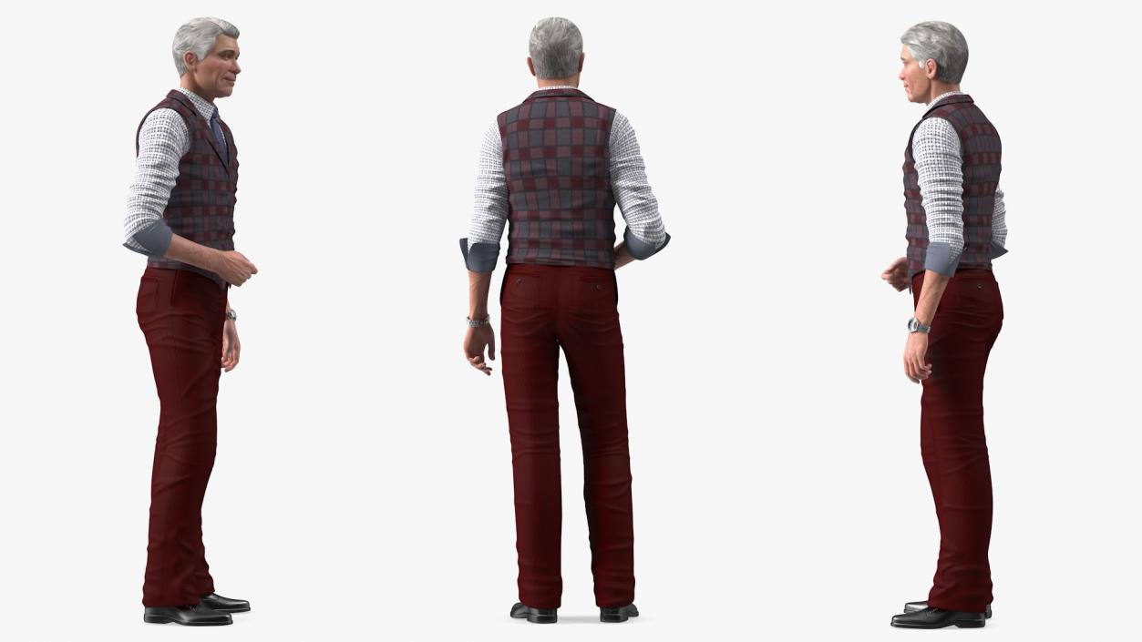 3D model Elderly Man Casual Wear Rigged