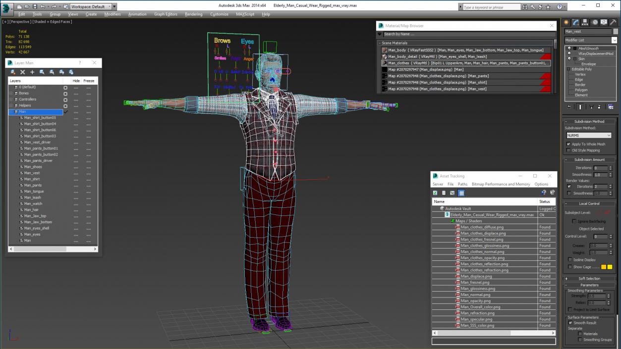 3D model Elderly Man Casual Wear Rigged