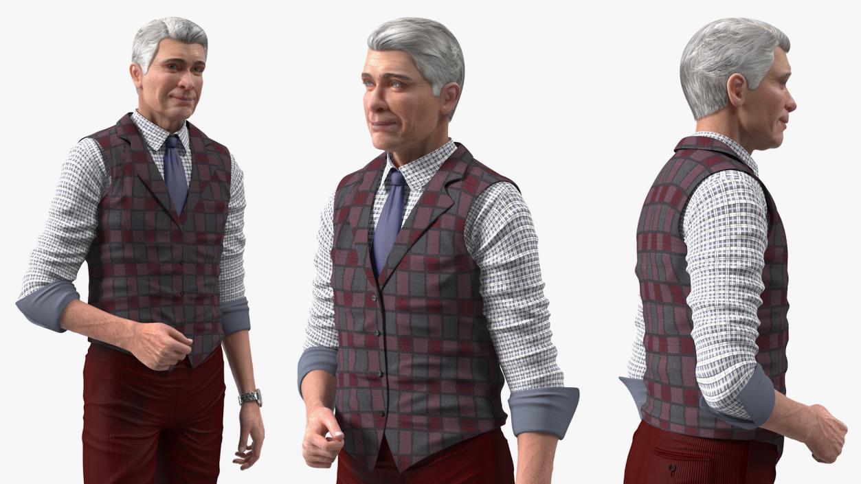 3D model Elderly Man Casual Wear Rigged