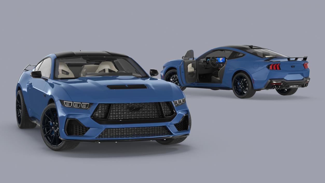 Ford Mustang 2024 Blue Rigged 3D model