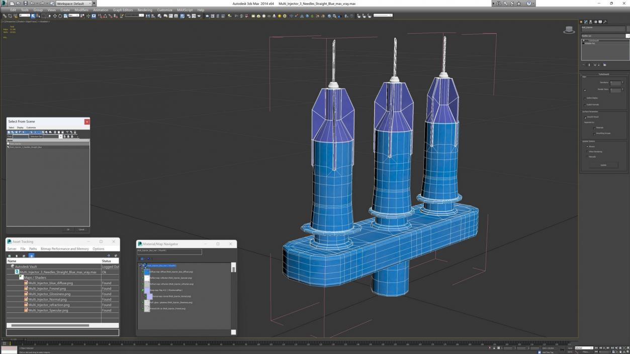 3D Multi Injector 3 Needles Straight Blue model