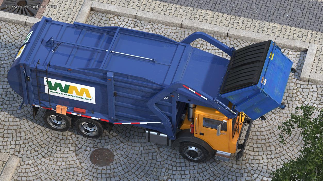 3D Mack Garbage Truck with Dumpster Blue Rigged for Maya model