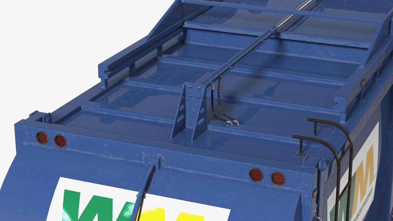 3D Mack Garbage Truck with Dumpster Blue Rigged for Maya model