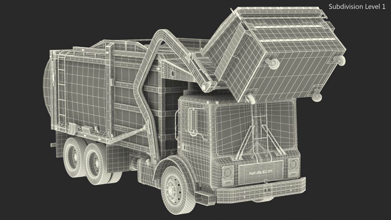 3D Mack Garbage Truck with Dumpster Blue Rigged for Maya model