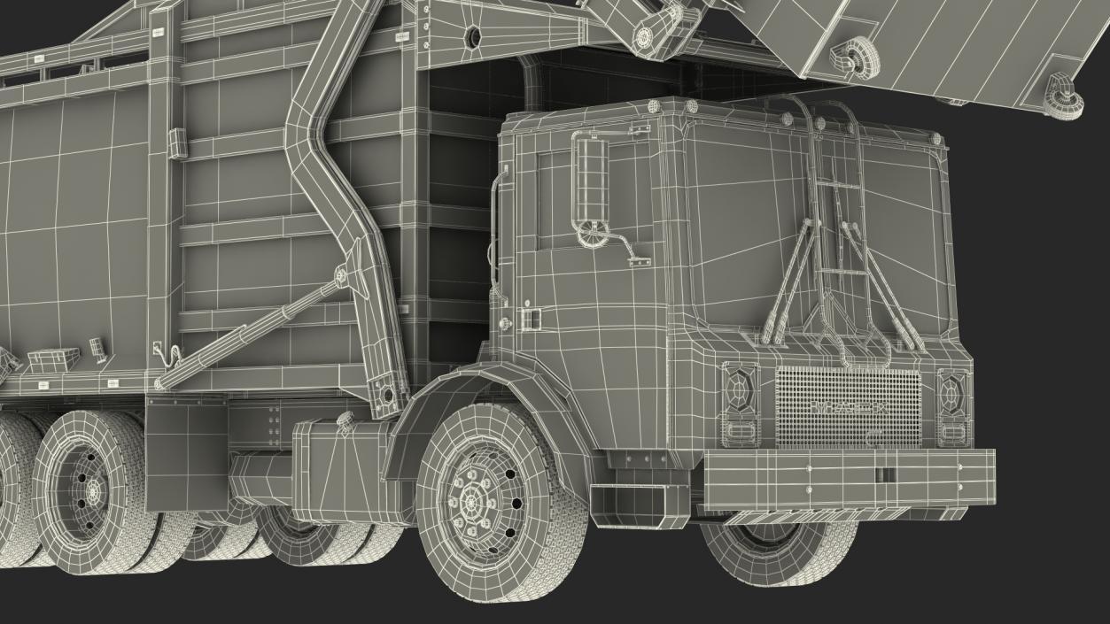 3D Mack Garbage Truck with Dumpster Blue Rigged for Maya model