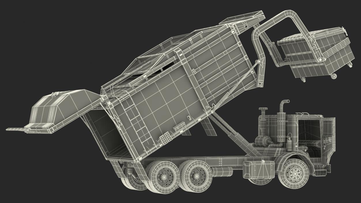 3D Mack Garbage Truck with Dumpster Blue Rigged for Maya model