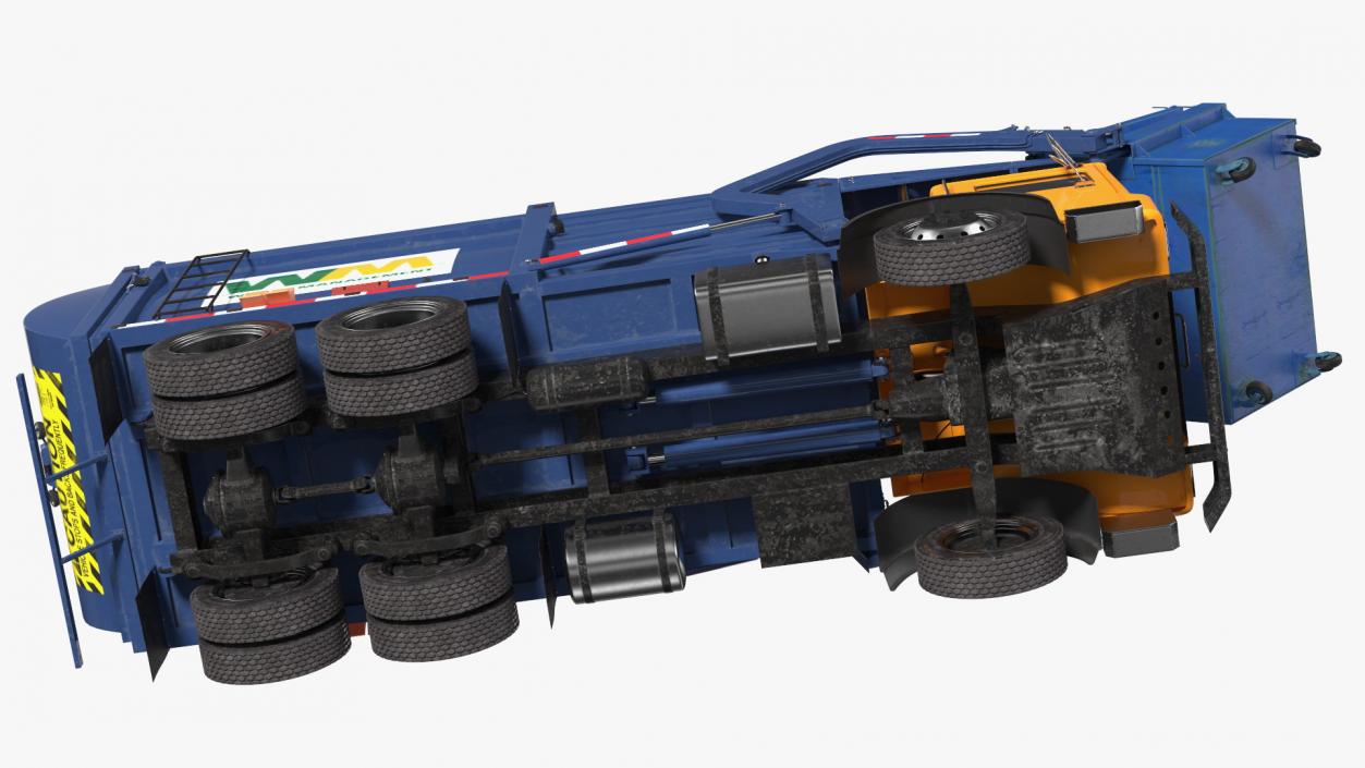 3D Mack Garbage Truck with Dumpster Blue Rigged for Maya model