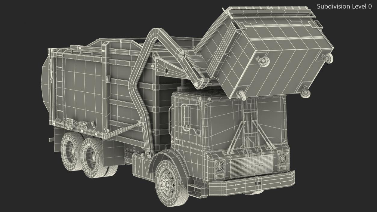 3D Mack Garbage Truck with Dumpster Blue Rigged for Maya model