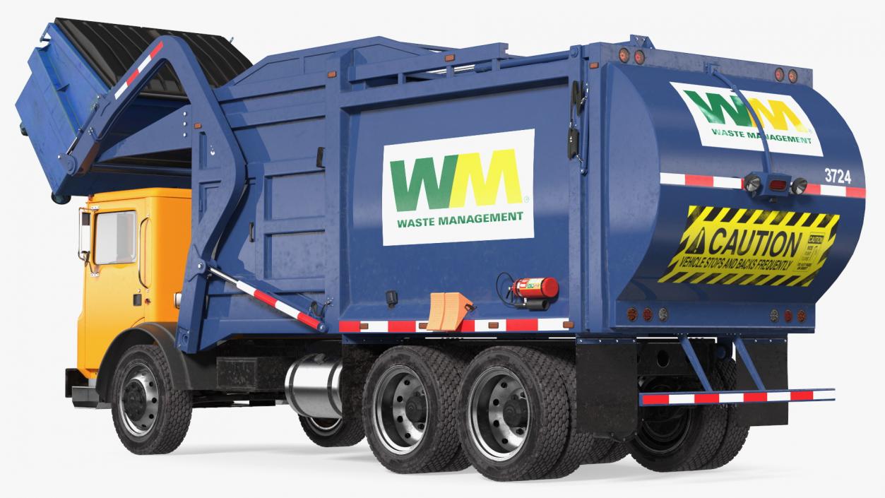 3D Mack Garbage Truck with Dumpster Blue Rigged for Maya model