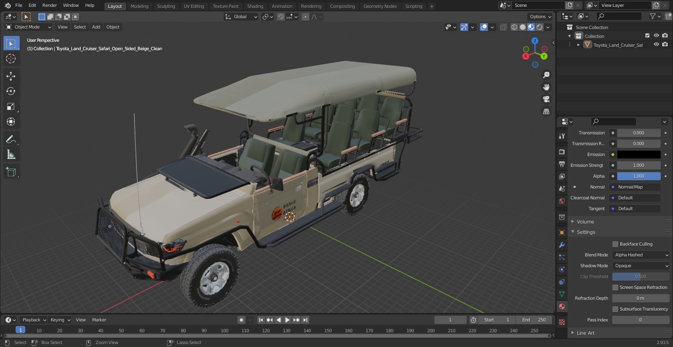 Toyota Land Cruiser Safari Open Sided Beige Clean 3D model