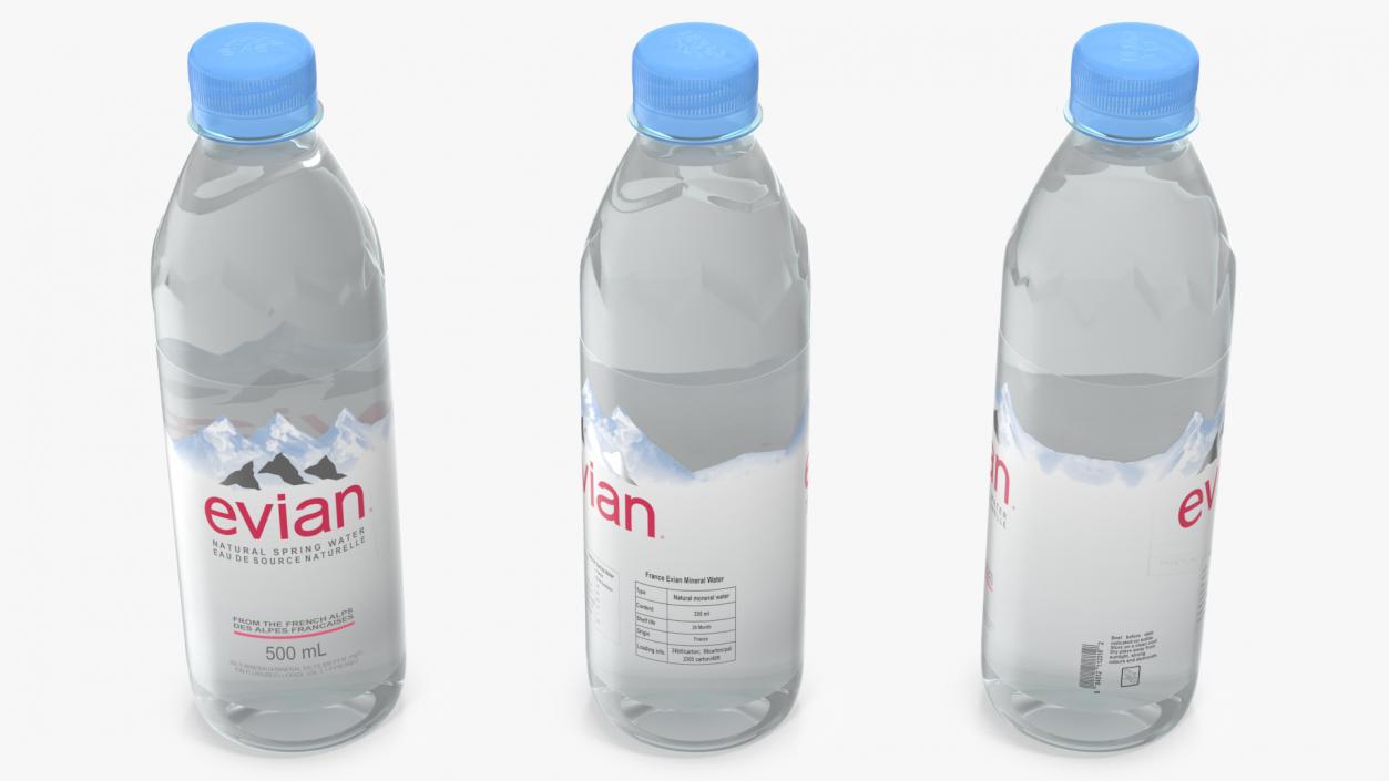 3D Evian Natural Mineral Water 500ml Plastic Bottle model