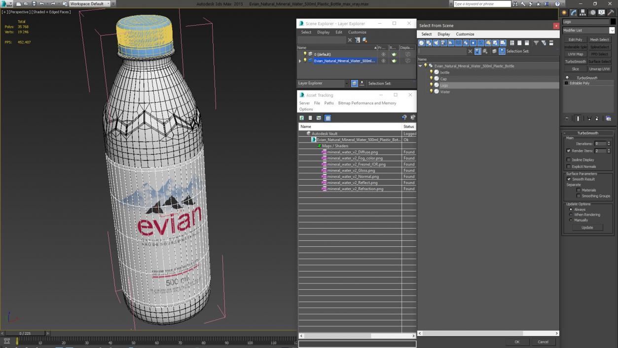 3D Evian Natural Mineral Water 500ml Plastic Bottle model