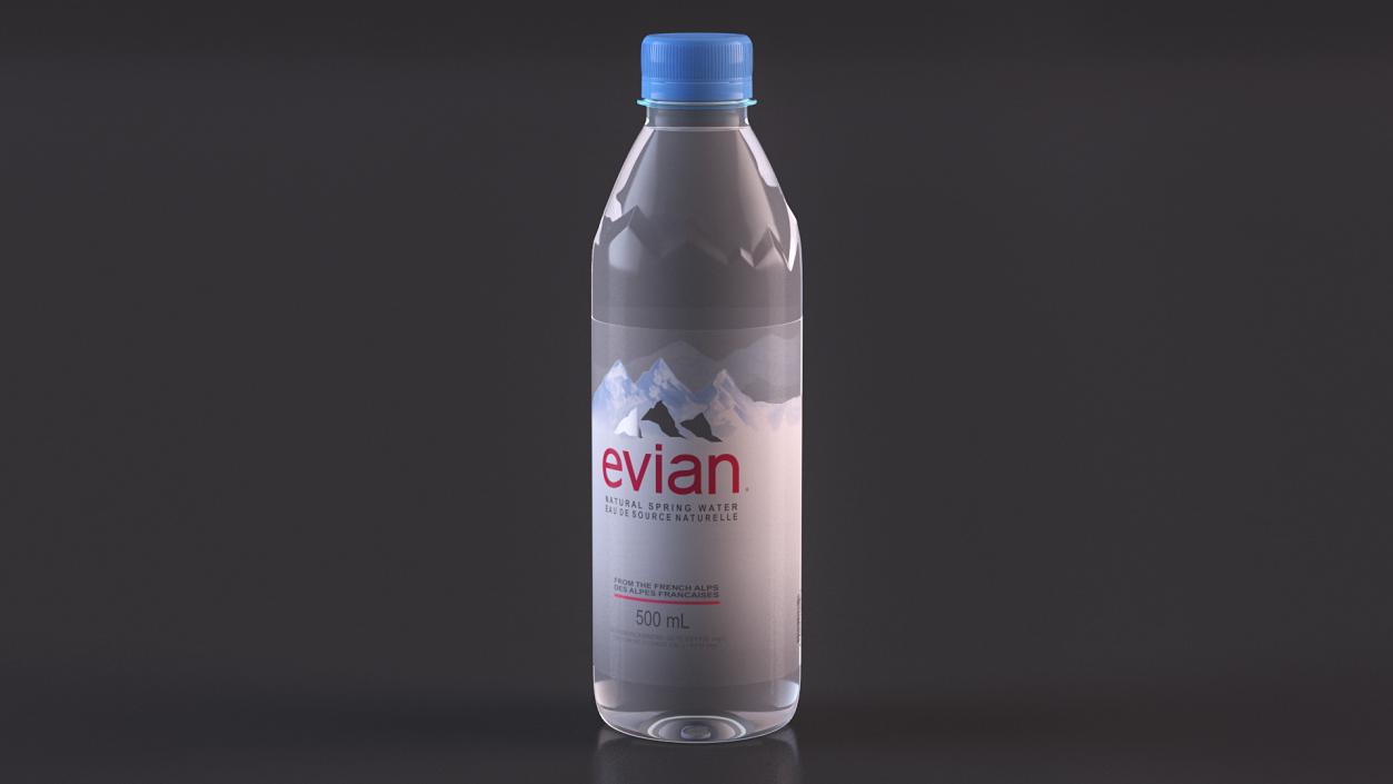 3D Evian Natural Mineral Water 500ml Plastic Bottle model