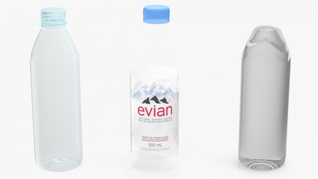 3D Evian Natural Mineral Water 500ml Plastic Bottle model