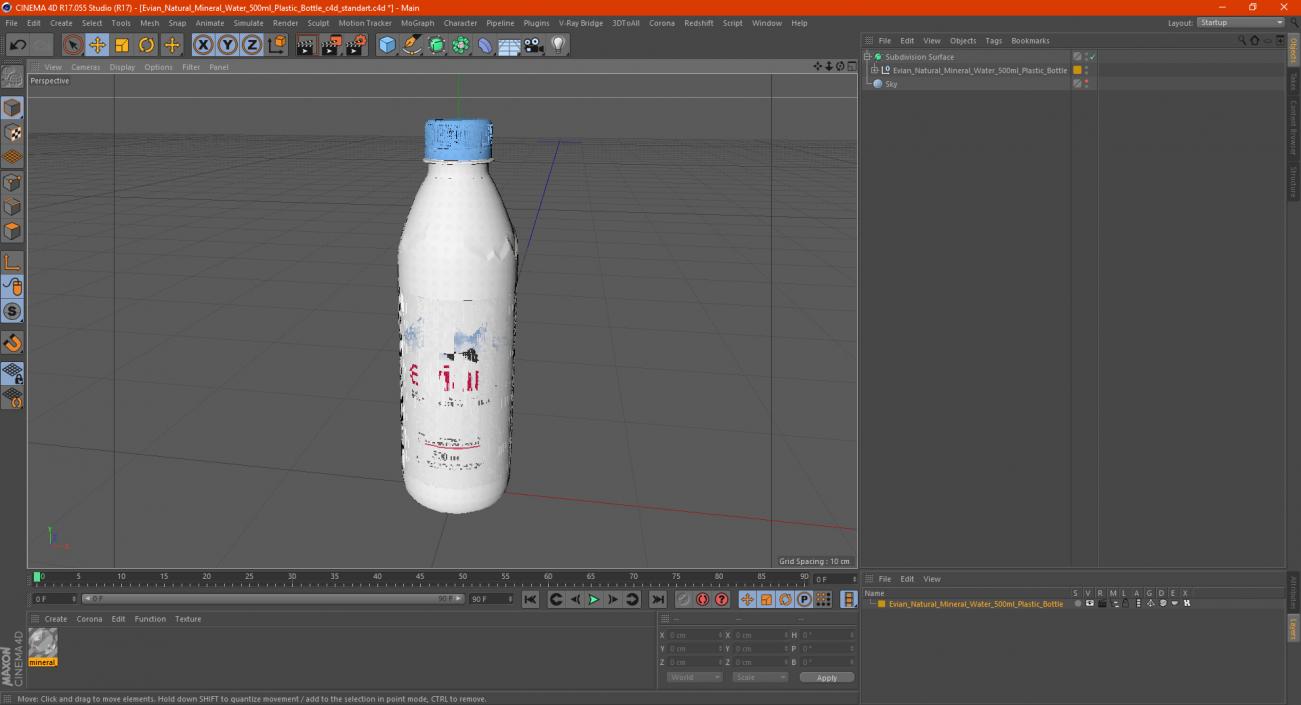 3D Evian Natural Mineral Water 500ml Plastic Bottle model