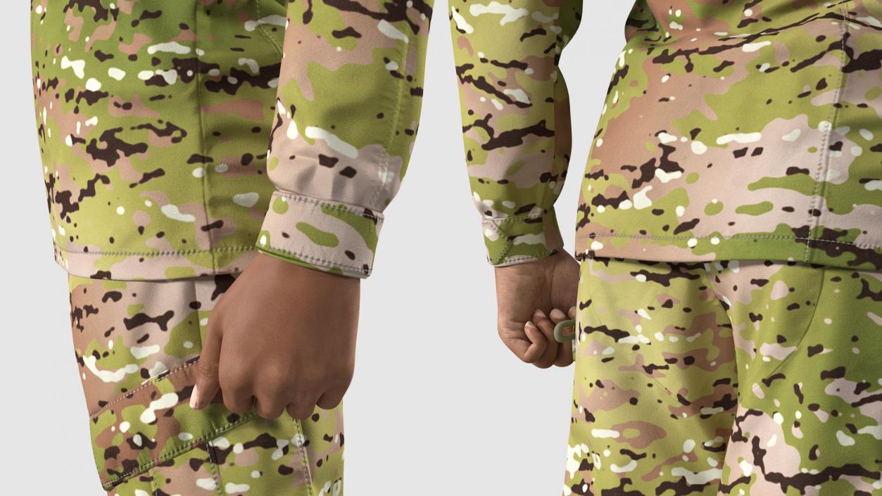 3D model Black Female Soldier Green Camo Saluting Pose