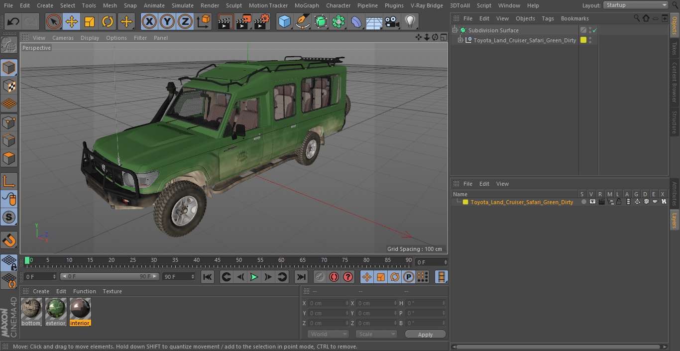 3D Toyota Land Cruiser Safari Green Dirty model