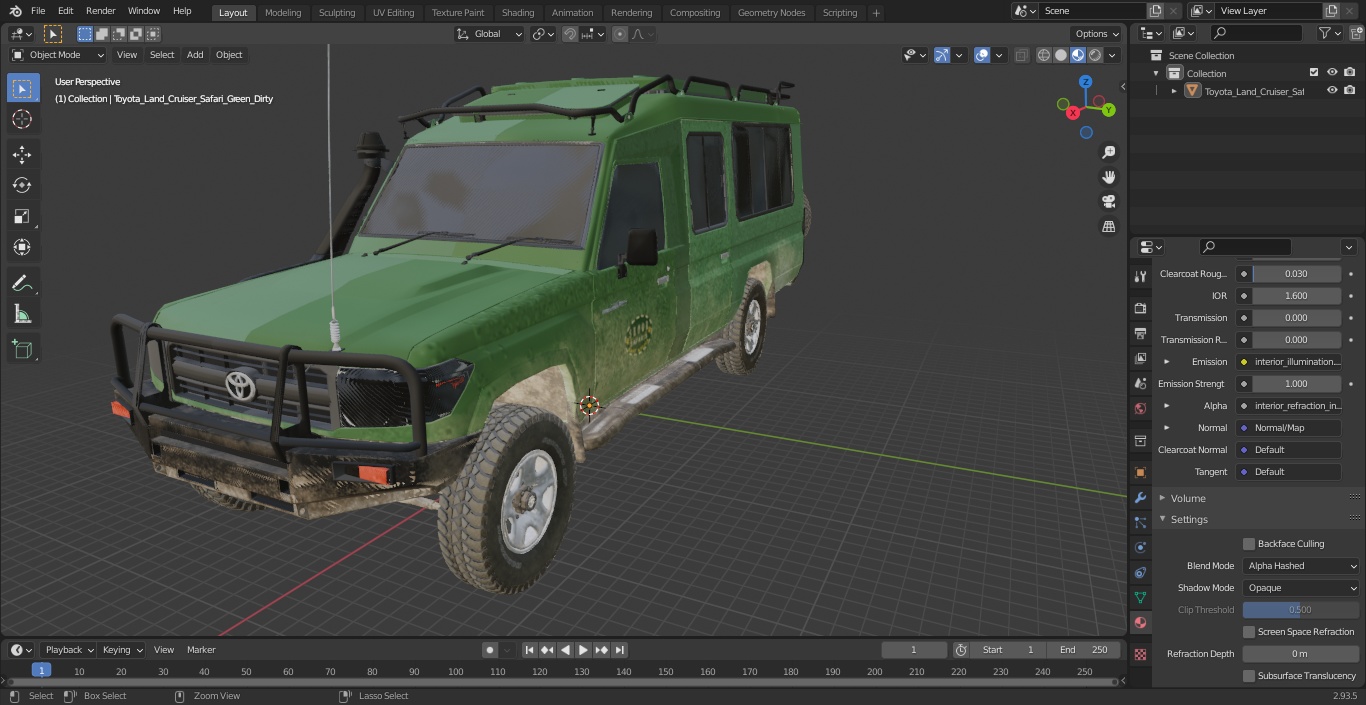 3D Toyota Land Cruiser Safari Green Dirty model