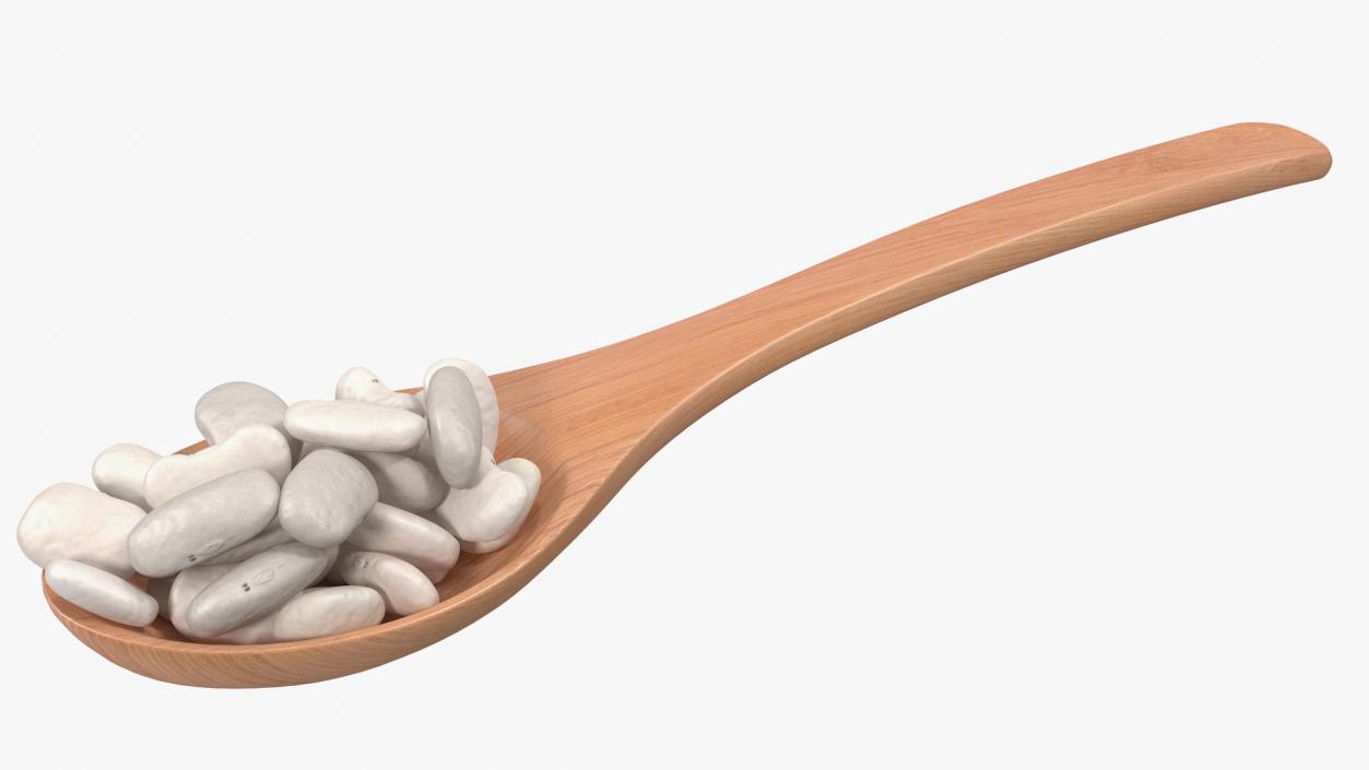 3D Wooden Spoon with White Pea Beans model