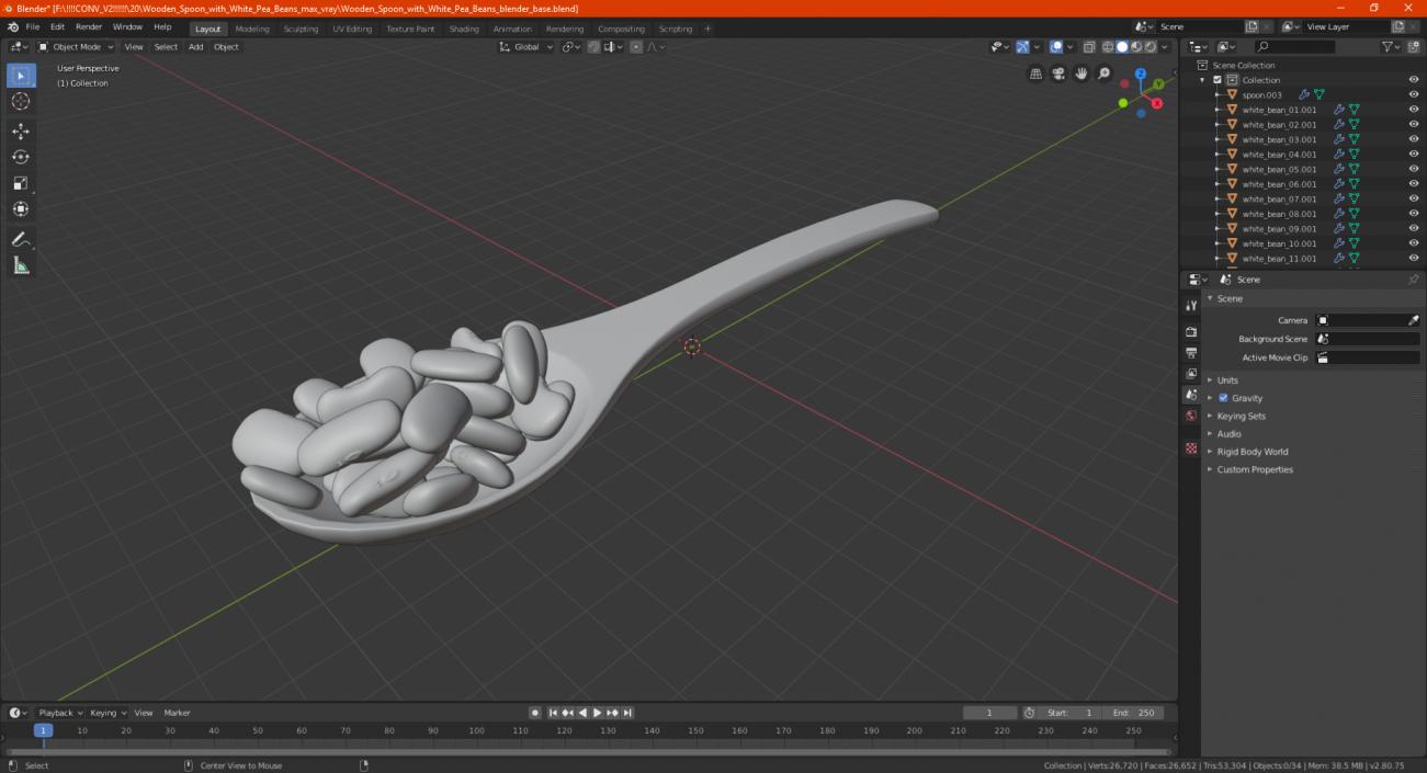 3D Wooden Spoon with White Pea Beans model