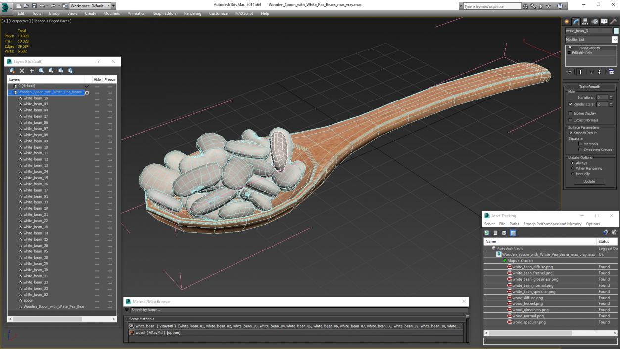 3D Wooden Spoon with White Pea Beans model