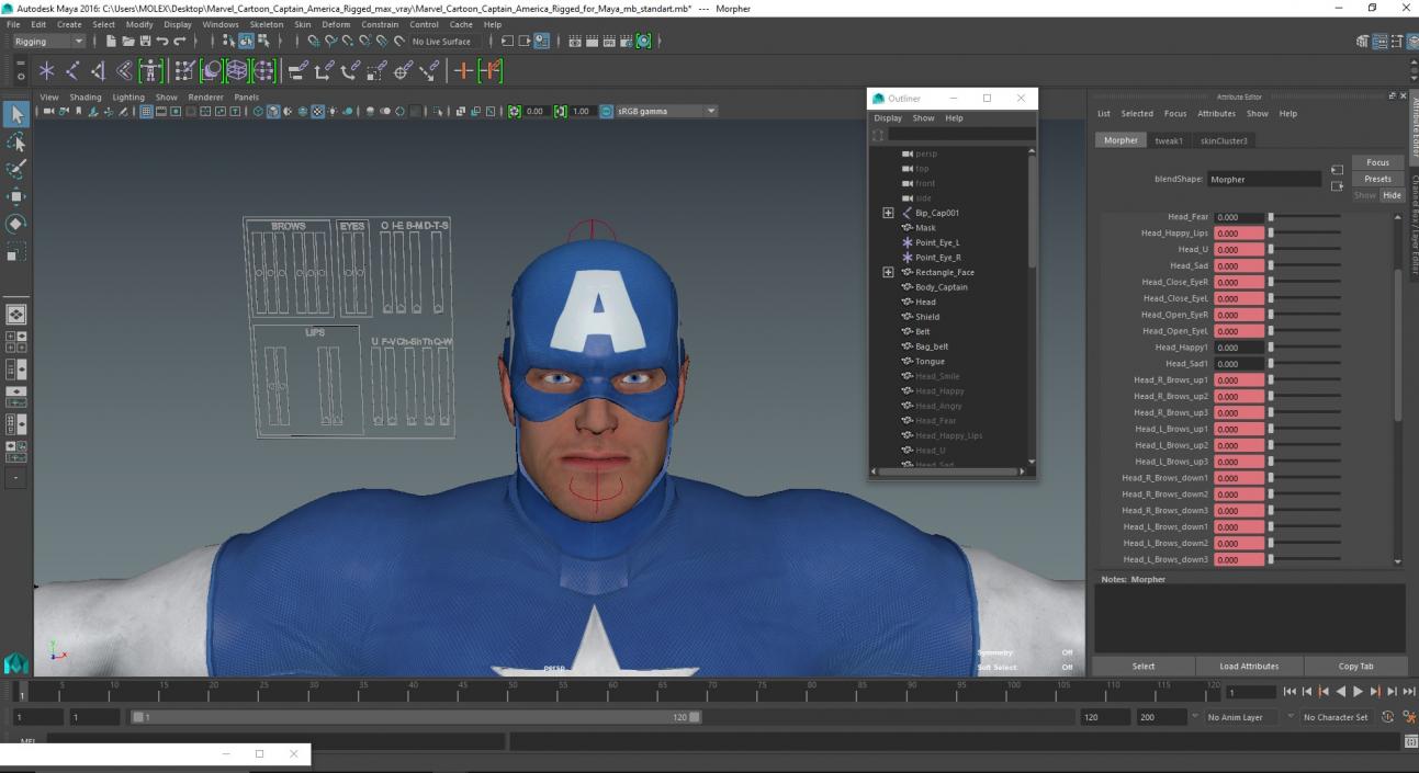 3D Marvel Cartoon Captain America Rigged for Maya