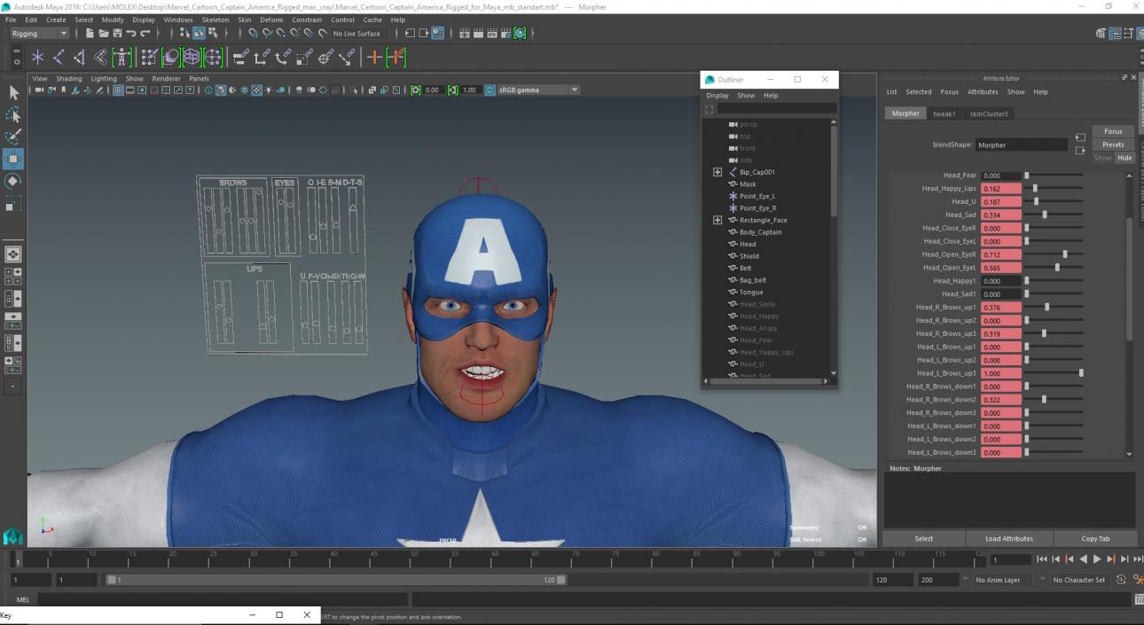 3D Marvel Cartoon Captain America Rigged for Maya