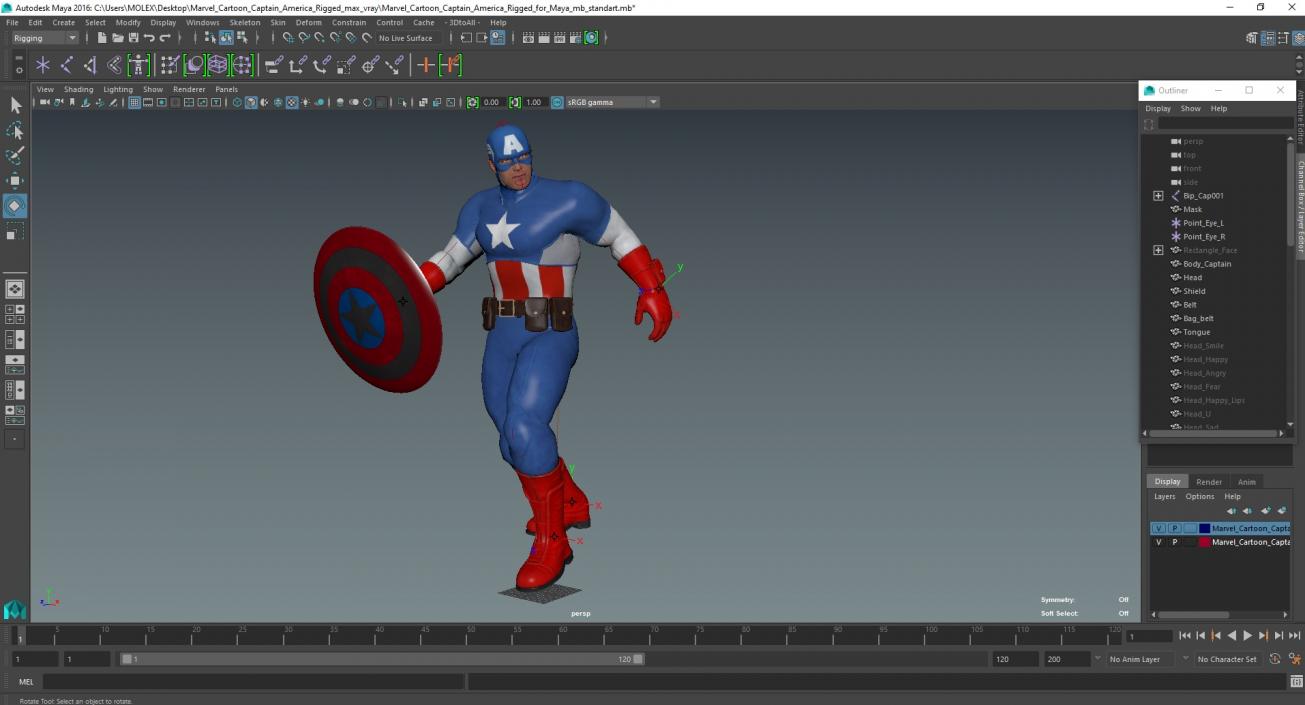 3D Marvel Cartoon Captain America Rigged for Maya