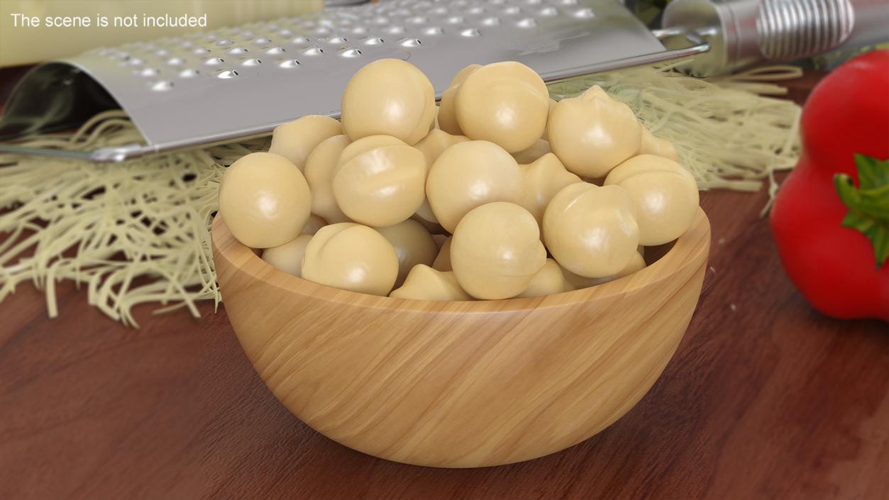 3D Wooden Bowl of Peeled Macadamia Nuts