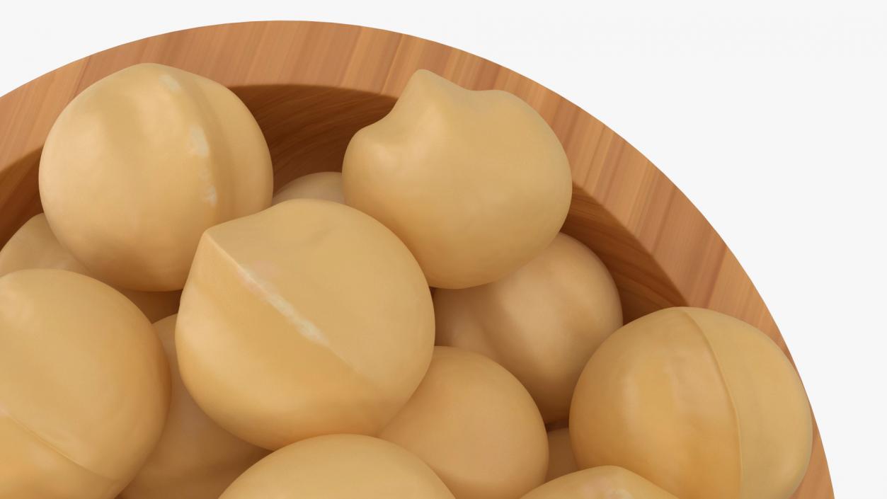 3D Wooden Bowl of Peeled Macadamia Nuts