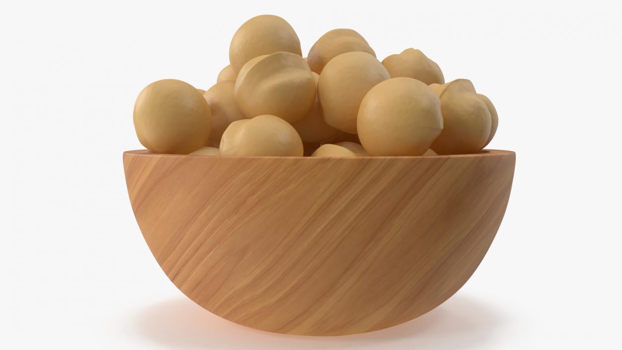 3D Wooden Bowl of Peeled Macadamia Nuts