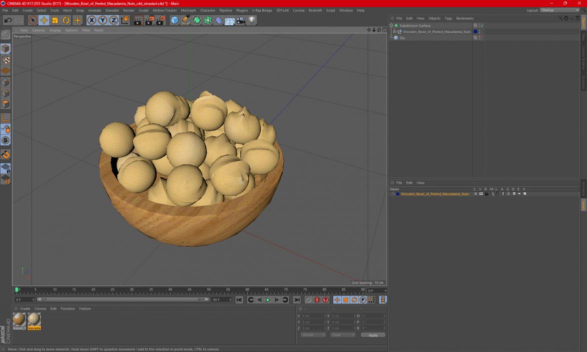 3D Wooden Bowl of Peeled Macadamia Nuts