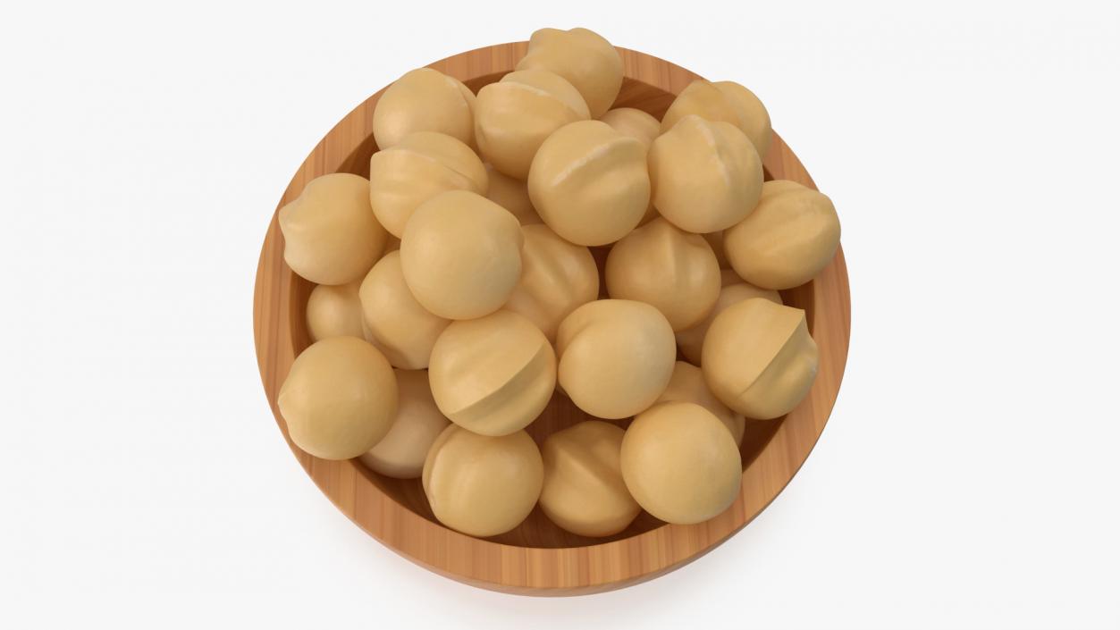 3D Wooden Bowl of Peeled Macadamia Nuts