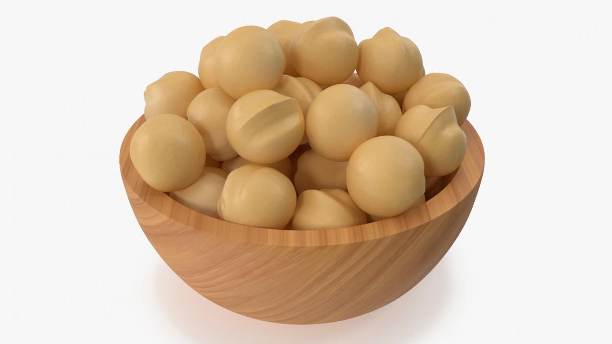 3D Wooden Bowl of Peeled Macadamia Nuts