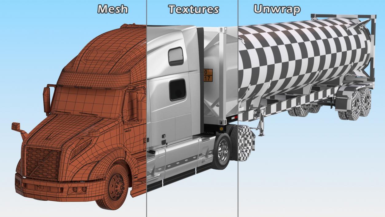 3D model Volvo Truck with Gas Tank Trailer Rigged